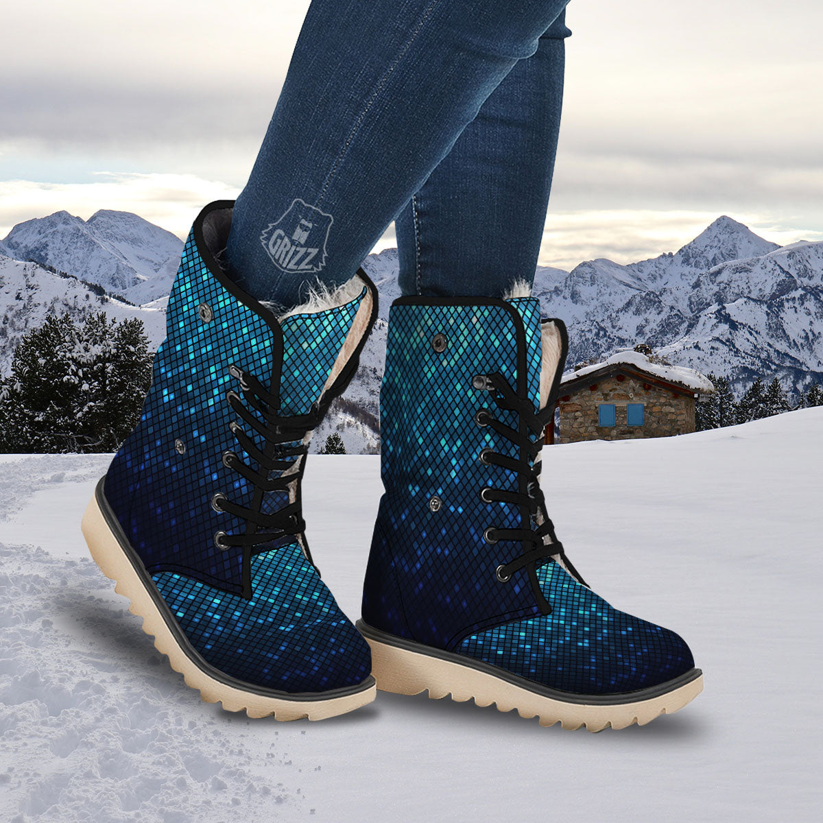 Lights Blue Disco Print Pattern Snow Boots-grizzshop