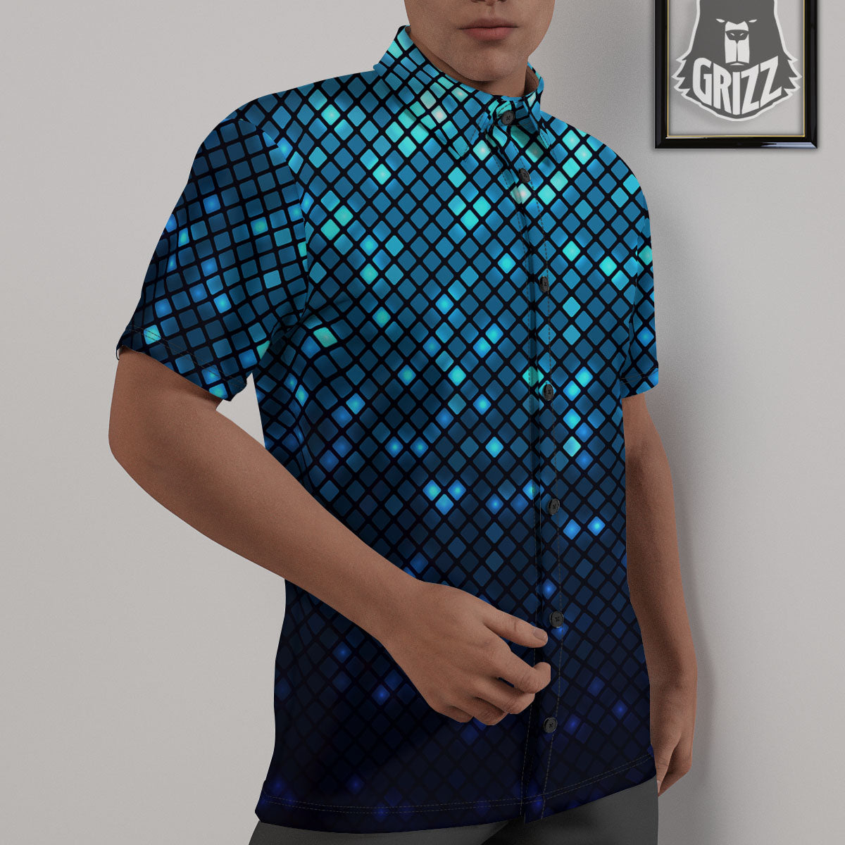Lights Blue Disco Print Pattern Untucked Shirts-grizzshop
