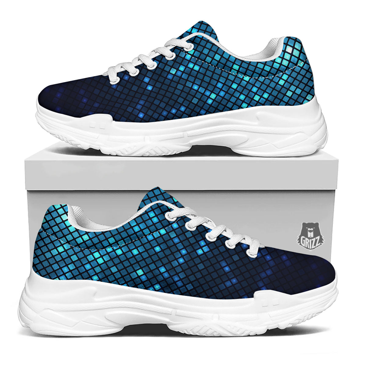 Lights Blue Disco Print Pattern White Chunky Shoes-grizzshop