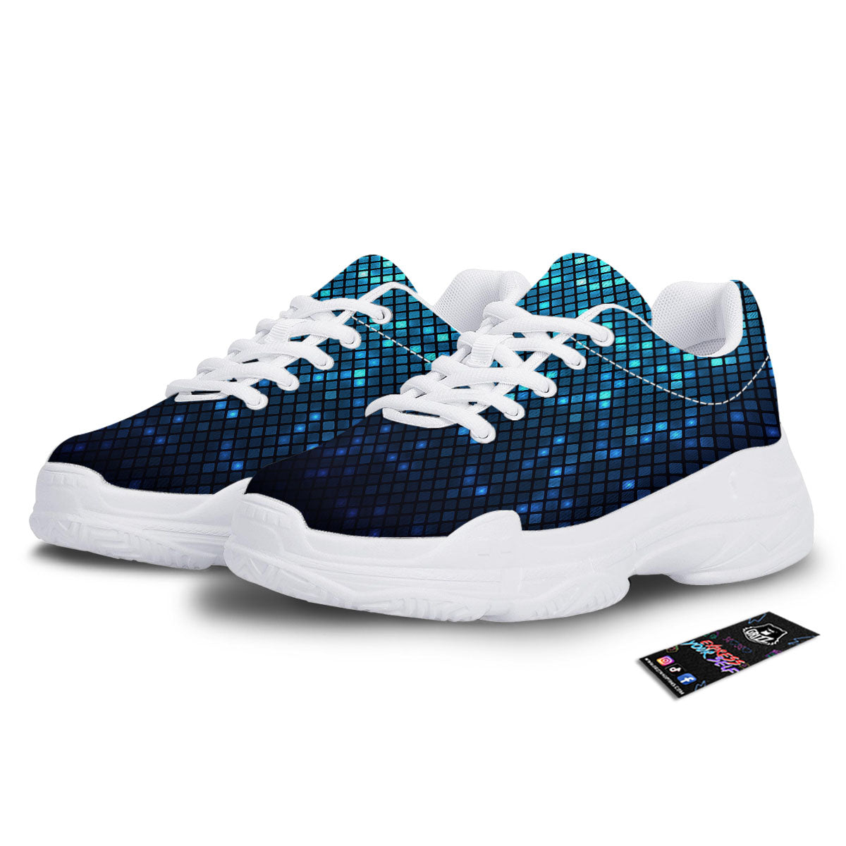 Lights Blue Disco Print Pattern White Chunky Shoes-grizzshop