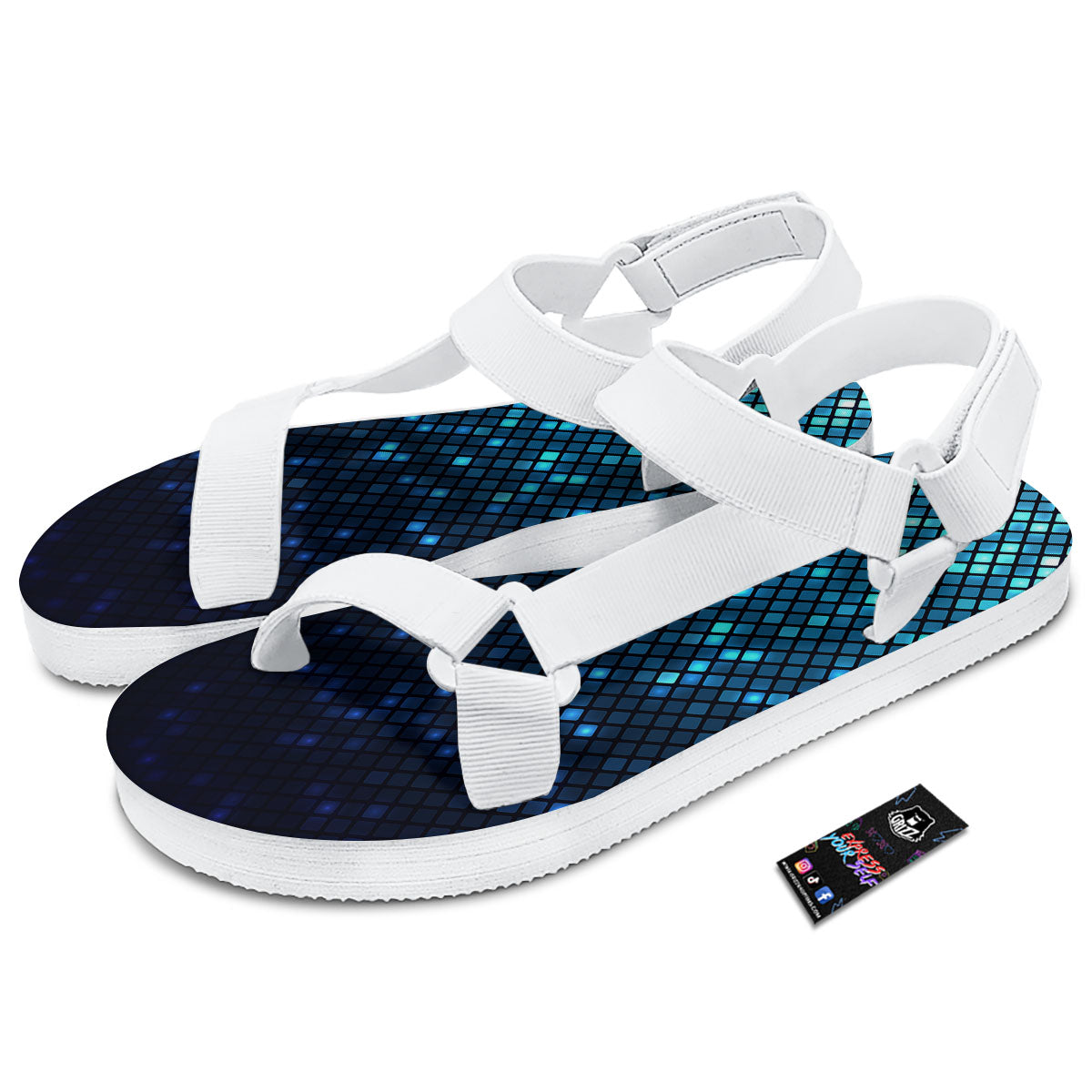 Lights Blue Disco Print Pattern White Open Toe Sandals-grizzshop