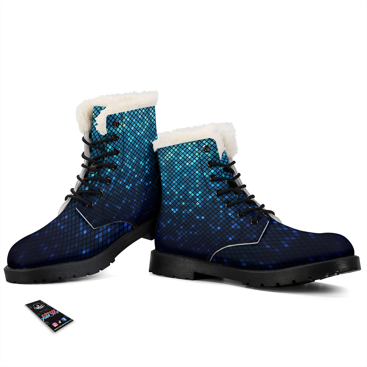 Lights Blue Disco Print Pattern Winter Boots-grizzshop