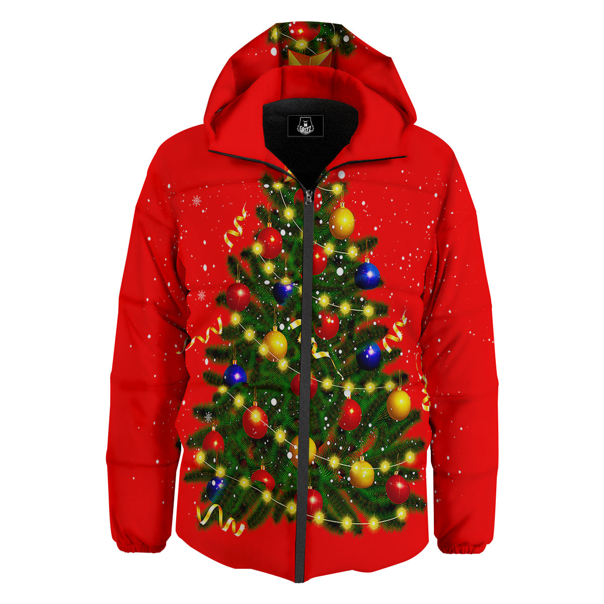 Lights Christmas Tree Print Down Jacket-grizzshop