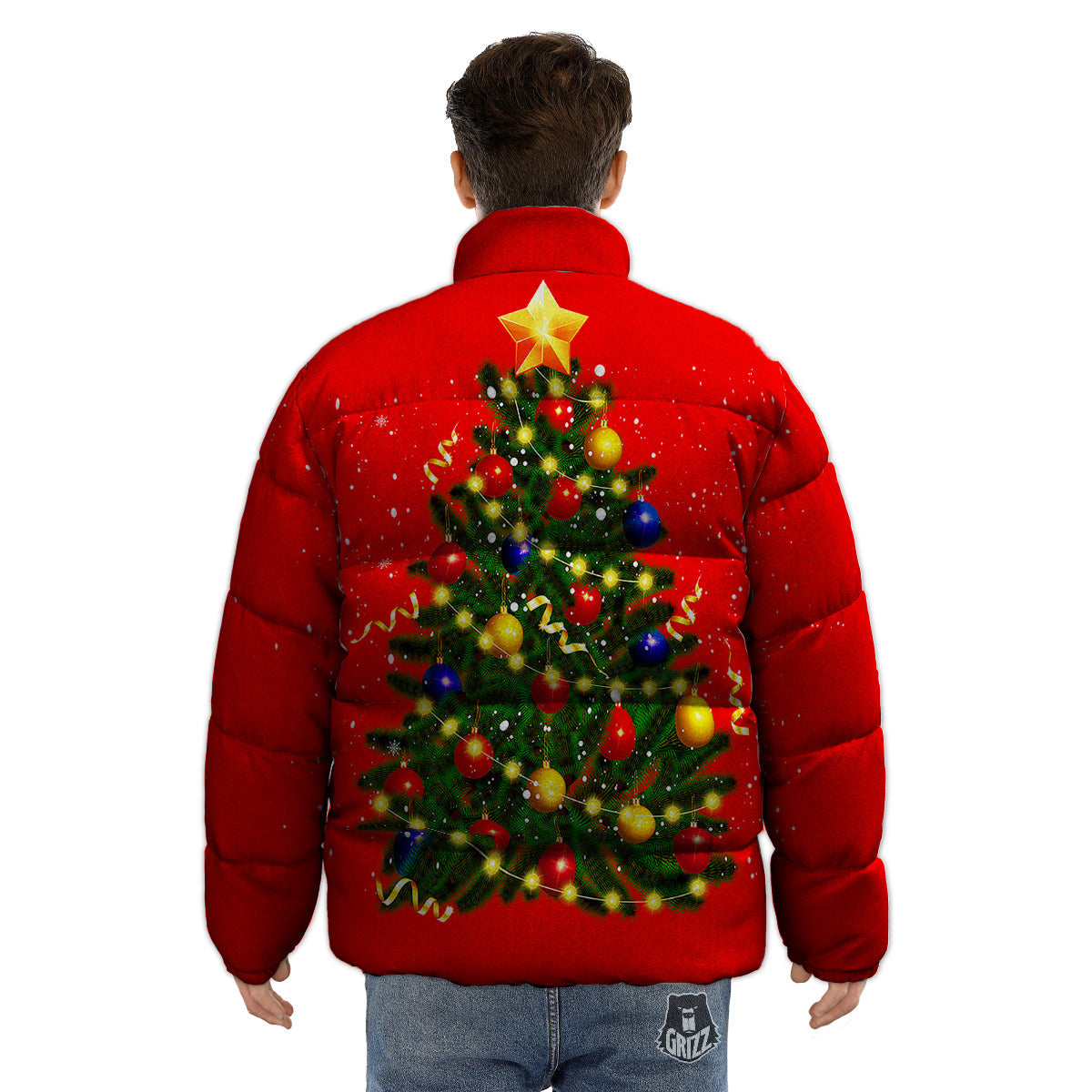 Lights Christmas Tree Print Puffer Jacket-grizzshop