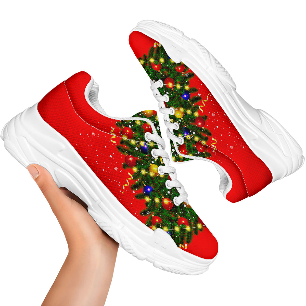 Lights Christmas Tree Print White Chunky Shoes-grizzshop