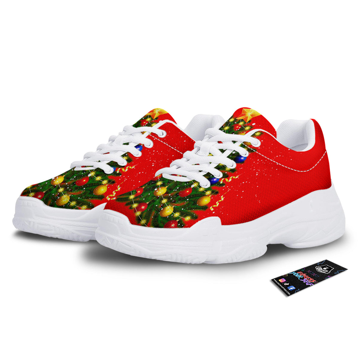 Lights Christmas Tree Print White Chunky Shoes-grizzshop