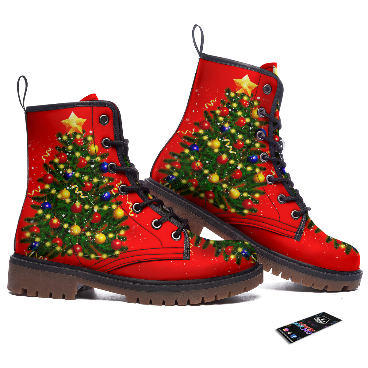Lights Christmas Tree Print Work Boots-grizzshop