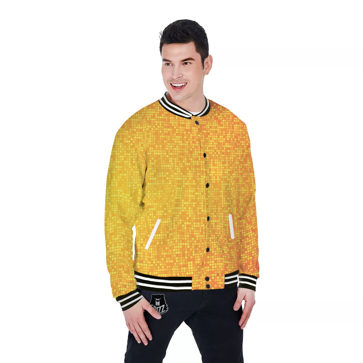 Lights Disco Yellow Print Pattern Baseball Jacket-grizzshop