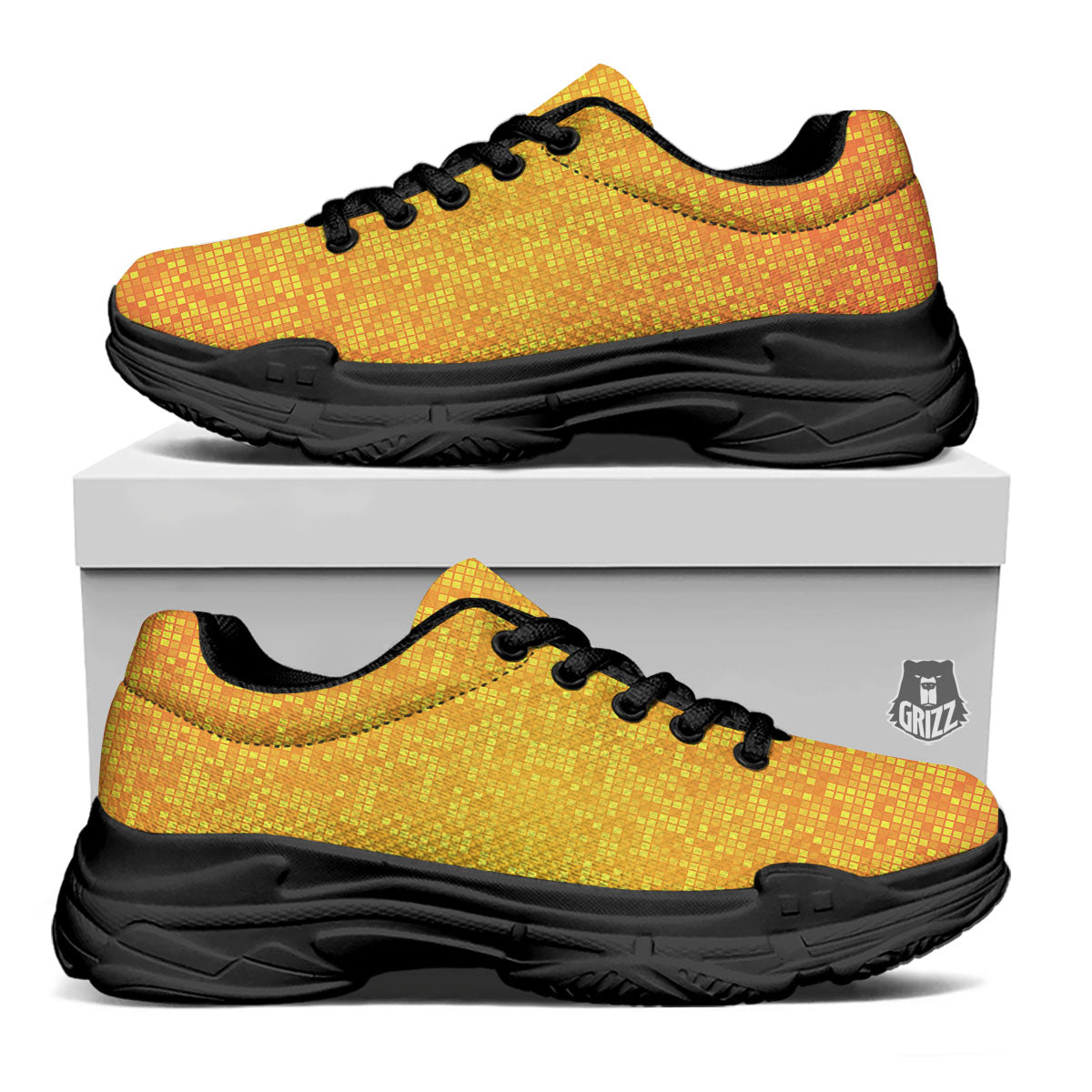 Lights Disco Yellow Print Pattern Black Chunky Shoes-grizzshop