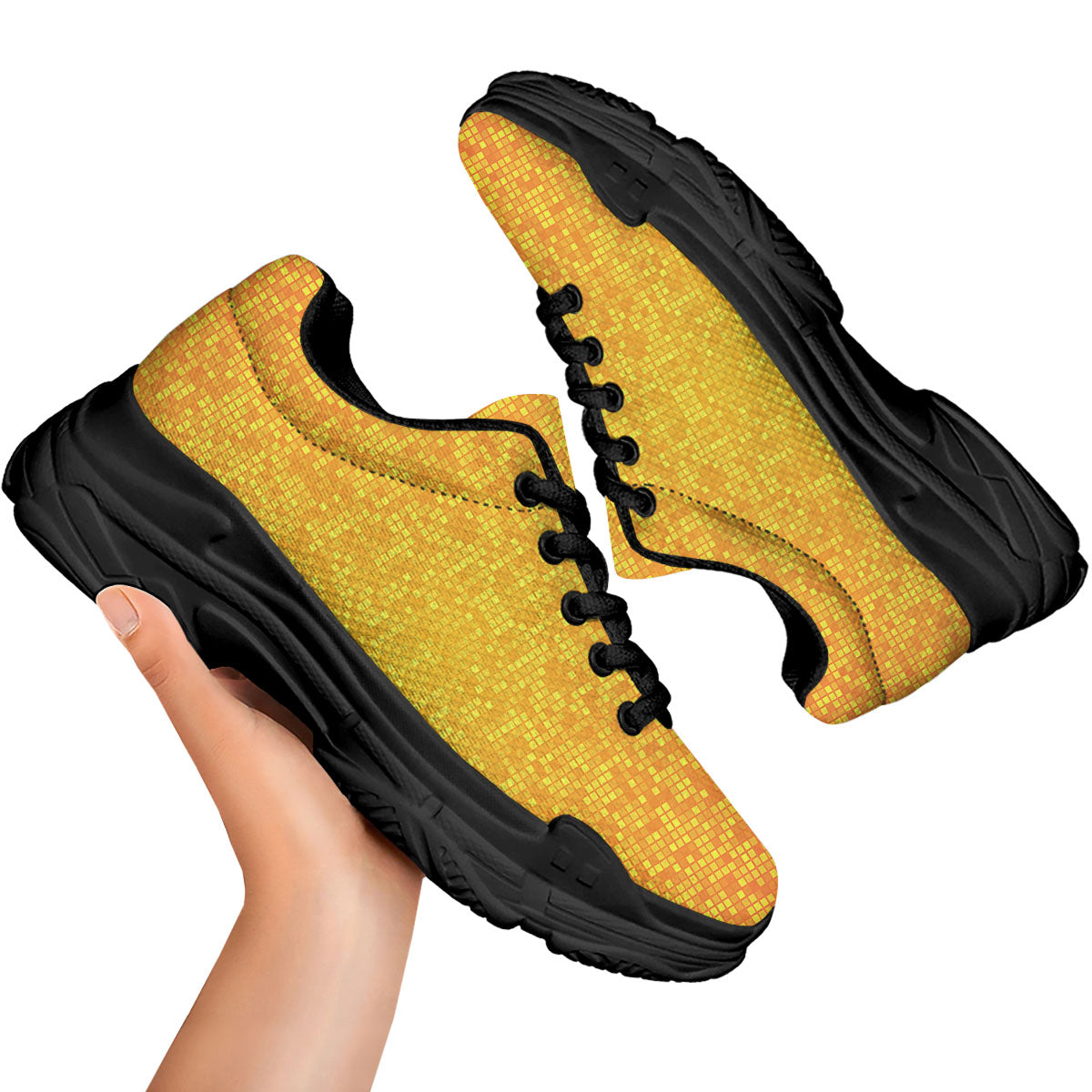 Lights Disco Yellow Print Pattern Black Chunky Shoes-grizzshop