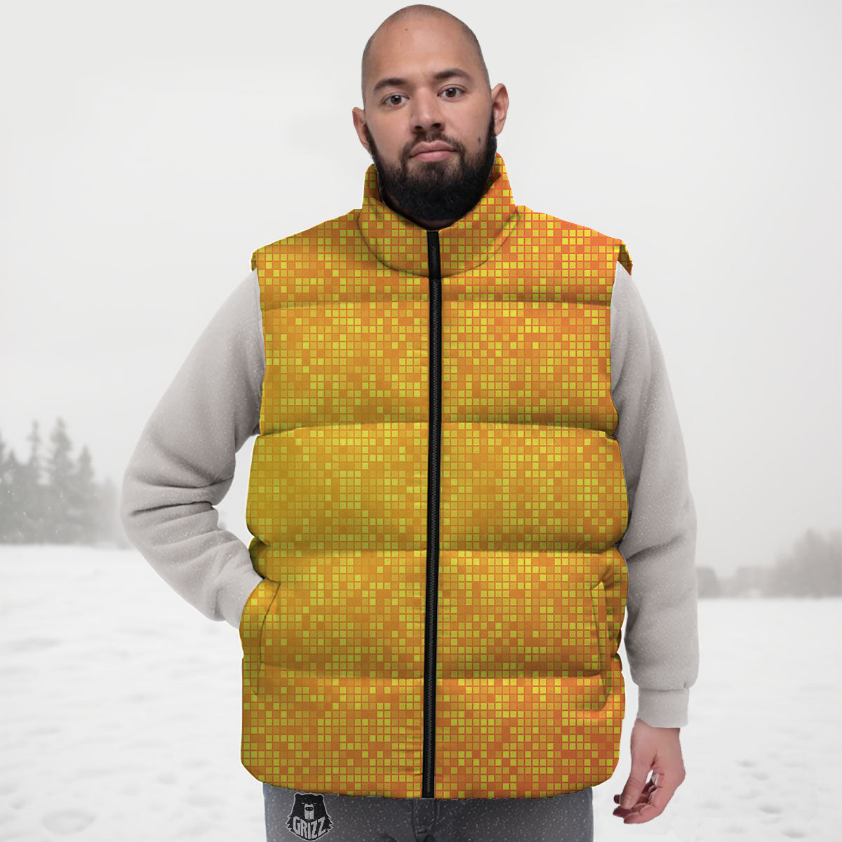Lights Disco Yellow Print Pattern Down Vest-grizzshop