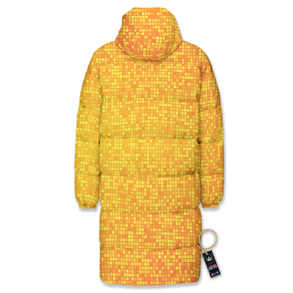 Lights Disco Yellow Print Pattern Long Down Jacket-grizzshop
