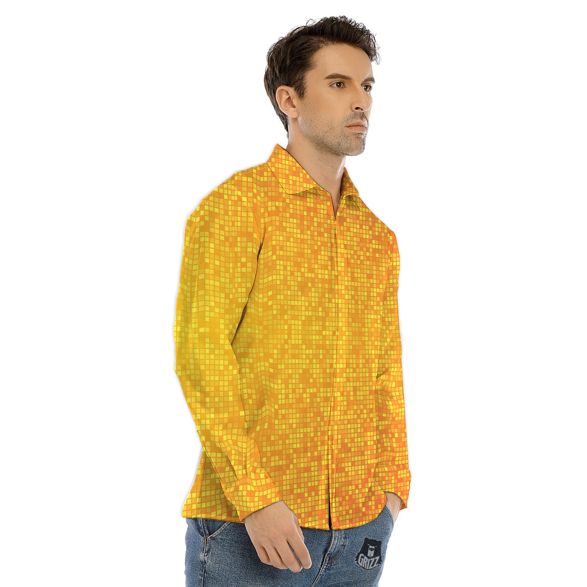 Lights Disco Yellow Print Pattern Men's Dress Shirts-grizzshop