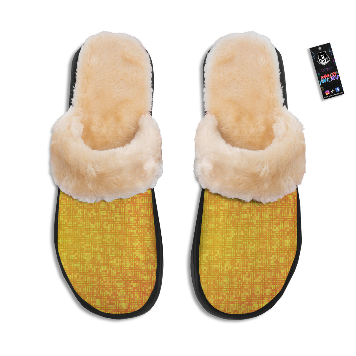 Lights Disco Yellow Print Pattern Slippers-grizzshop
