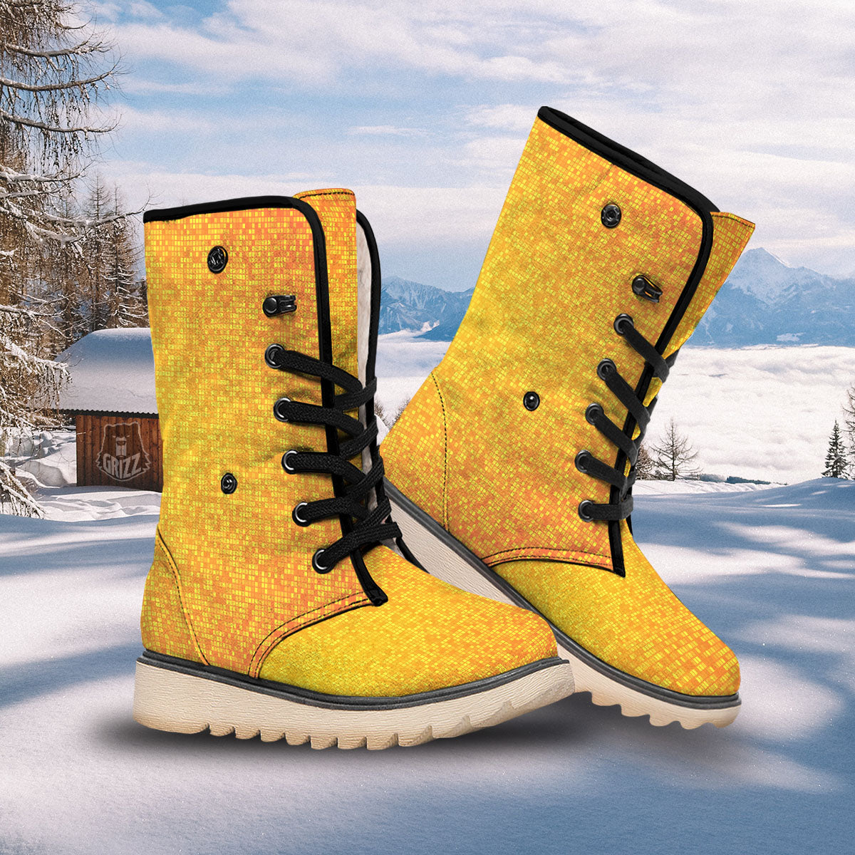 Lights Disco Yellow Print Pattern Snow Boots-grizzshop