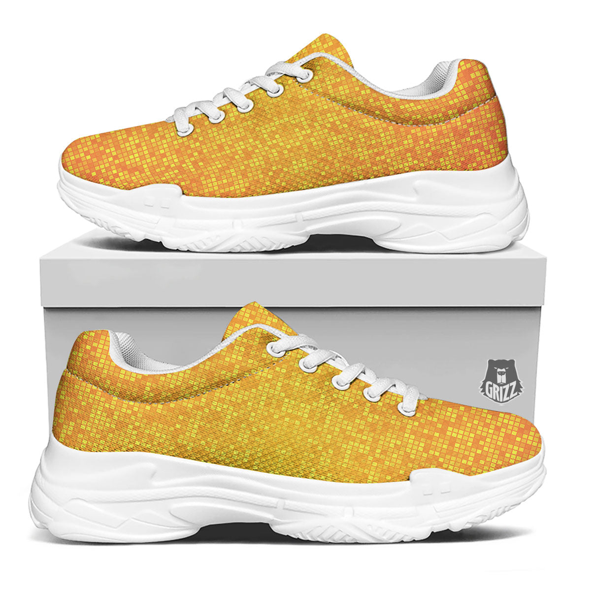 Lights Disco Yellow Print Pattern White Chunky Shoes-grizzshop