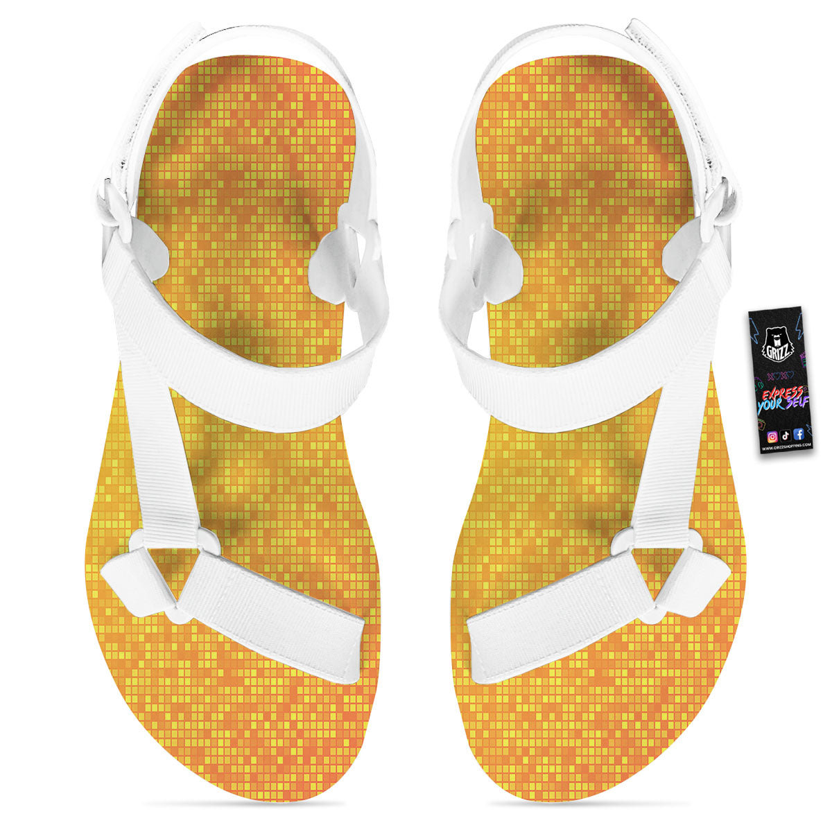 Lights Disco Yellow Print Pattern White Open Toe Sandals-grizzshop