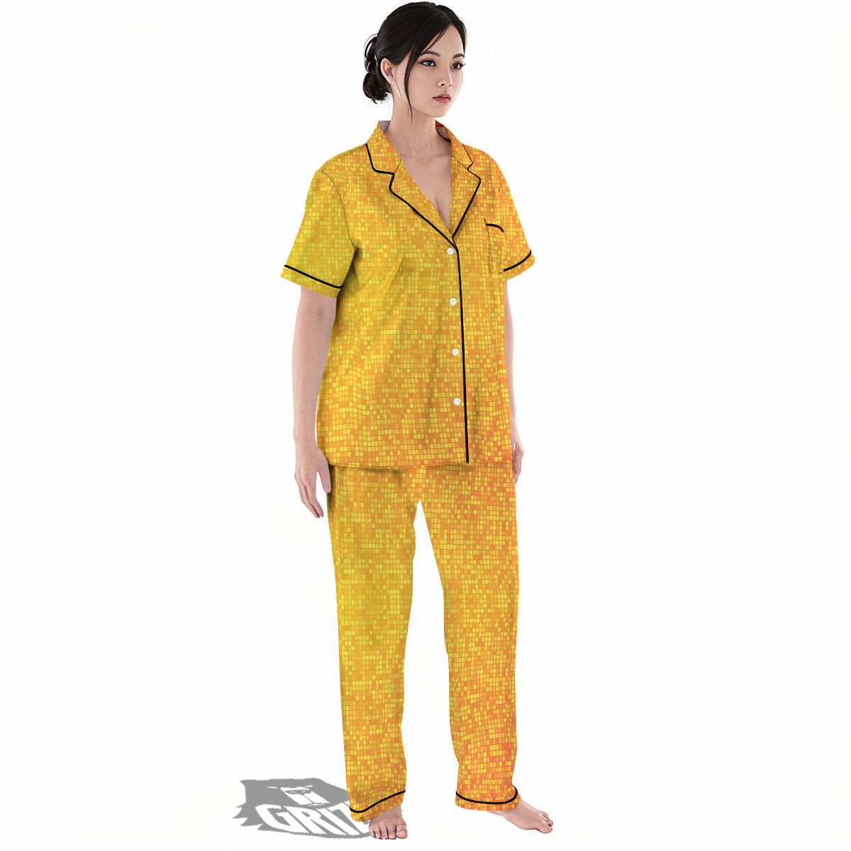Lights Disco Yellow Print Pattern Women's Pajamas Set-grizzshop