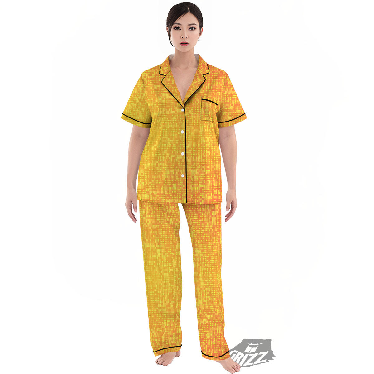 Lights Disco Yellow Print Pattern Women's Pajamas Set-grizzshop