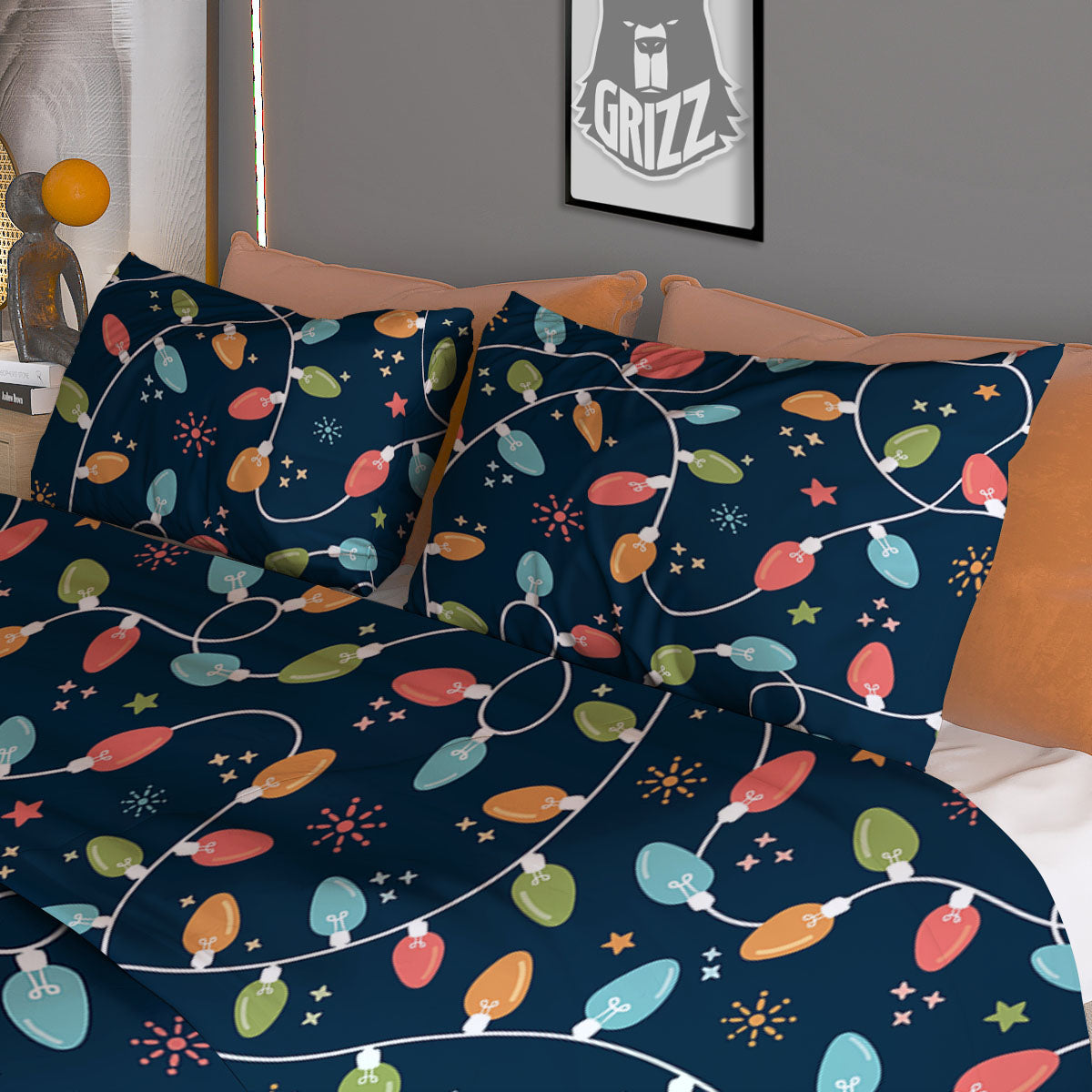 Lights Merry Christmas Print Pattern Duvet Cover Bedding Set