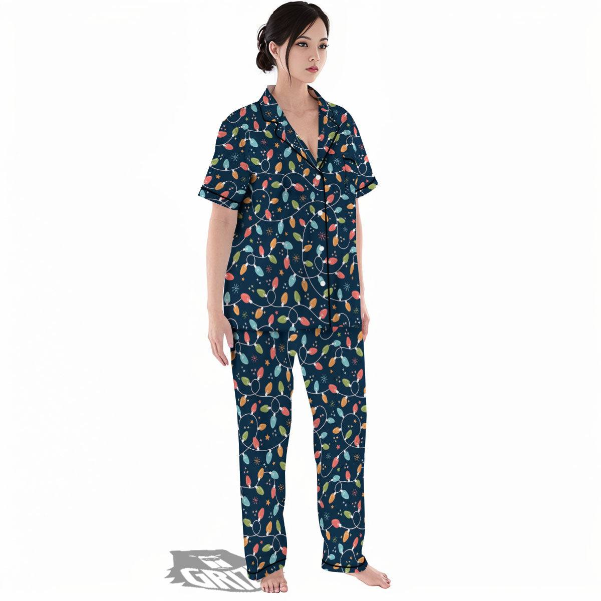 Lights Merry Christmas Print Pattern Women's Pajamas Set-grizzshop