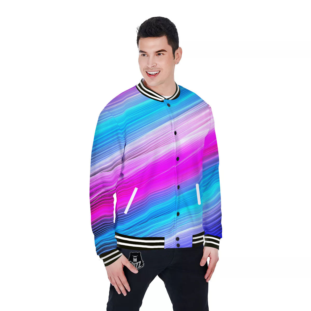 Lights Speed Teal And Pink Print Baseball Jacket-grizzshop