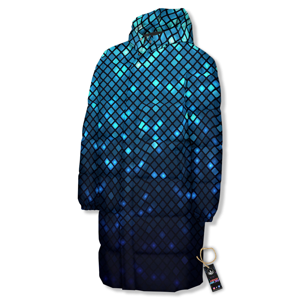 Lights Blue Disco Print Pattern Long Down Jacket