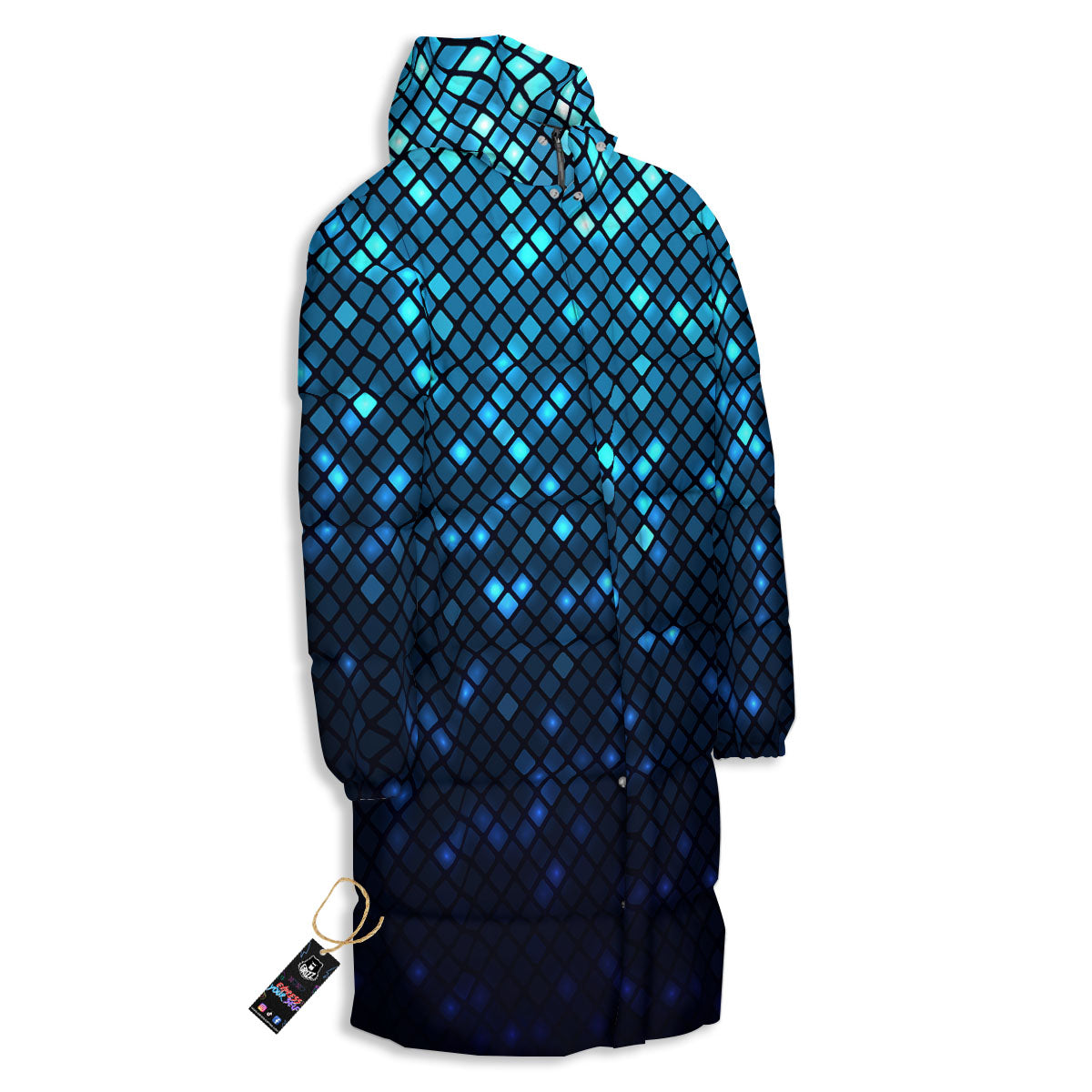 Lights Blue Disco Print Pattern Long Down Jacket