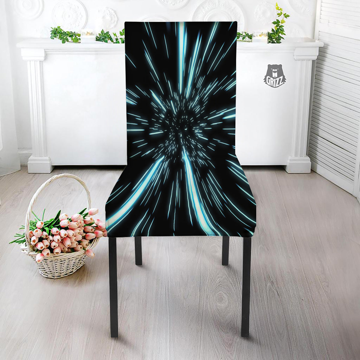 Lightspeed Blue Print Dining Chair Slipcover-grizzshop