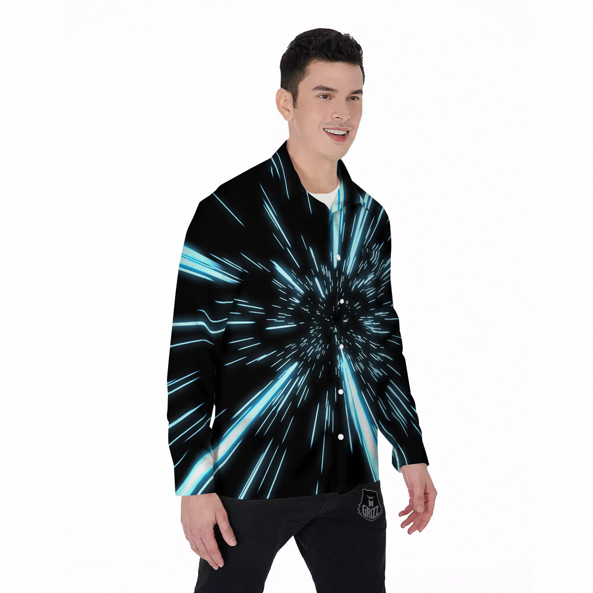 Lightspeed Blue Print Men's Long Sleeve Shirts-grizzshop