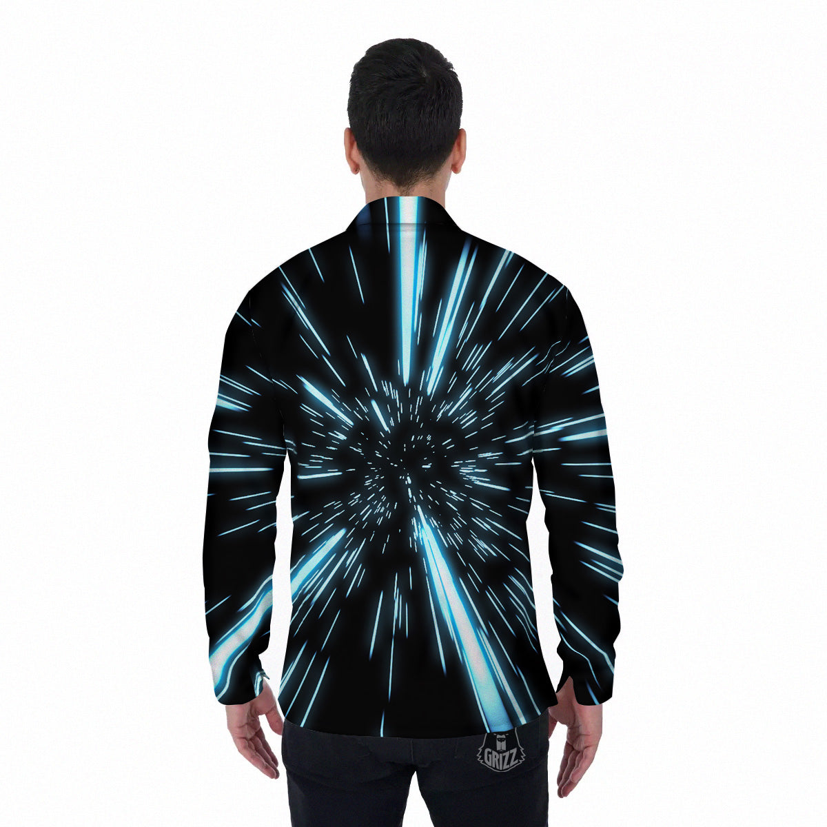 Lightspeed Blue Print Men's Long Sleeve Shirts-grizzshop
