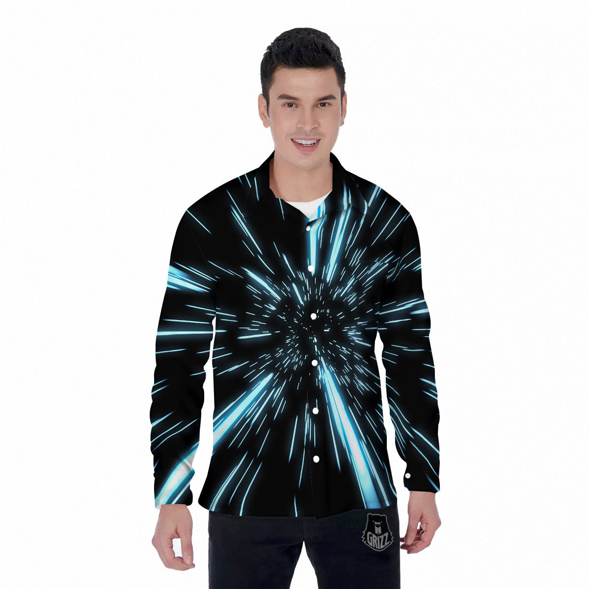 Lightspeed Blue Print Men's Long Sleeve Shirts-grizzshop