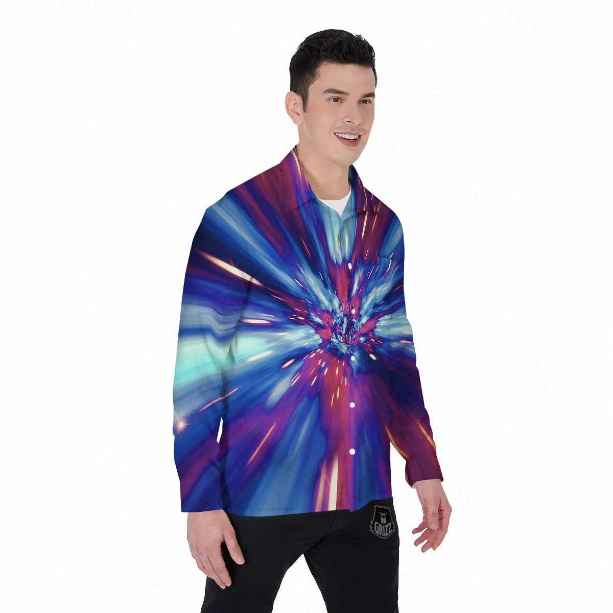 Lightspeed Galaxy Print Men's Long Sleeve Shirts-grizzshop