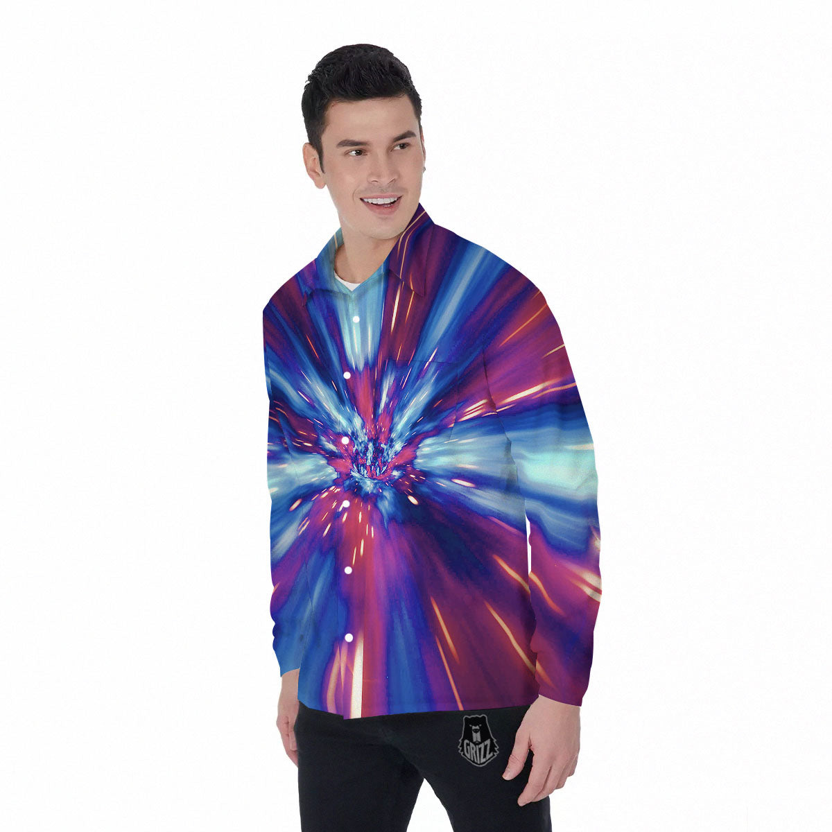 Lightspeed Galaxy Print Men's Long Sleeve Shirts-grizzshop