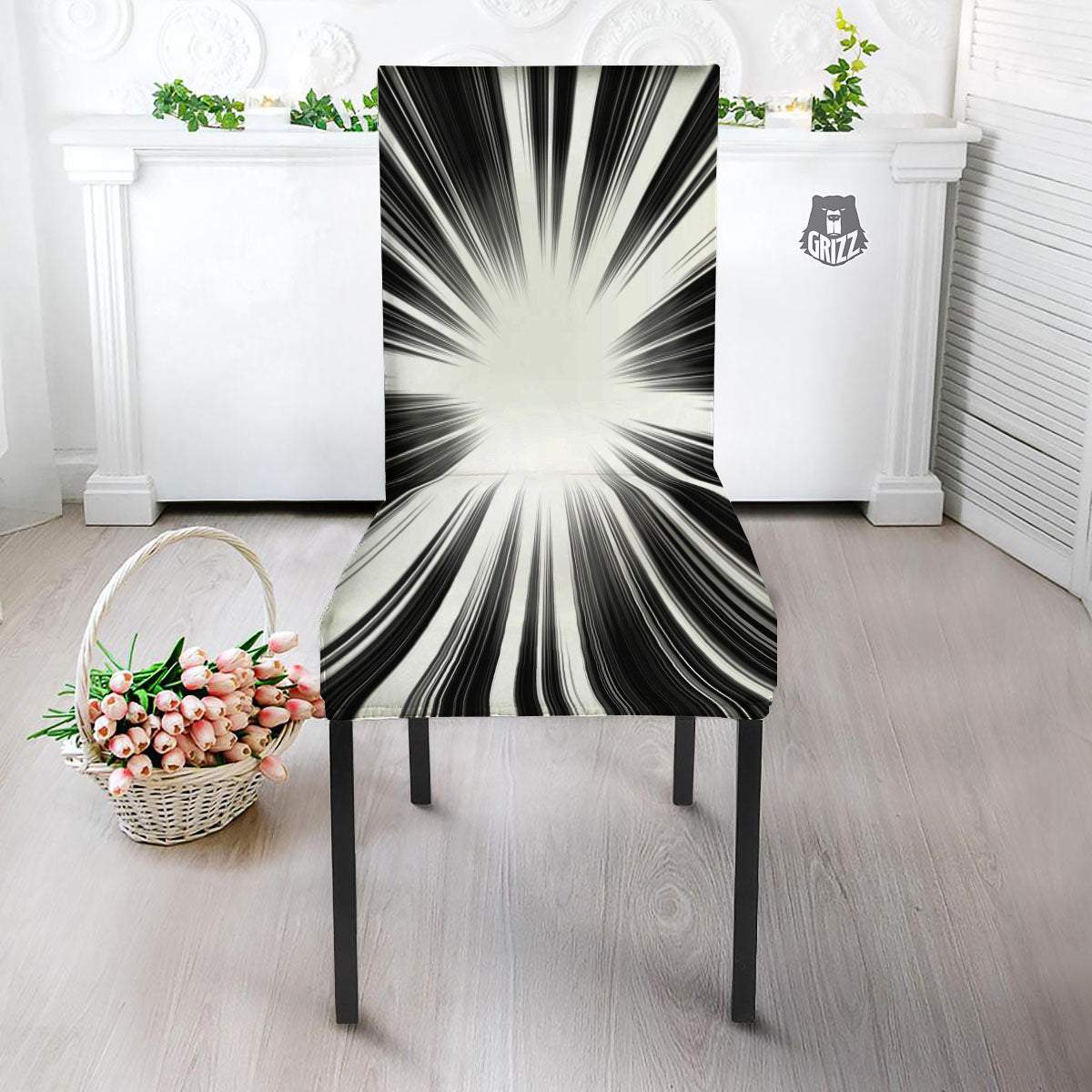 Lightspeed White And Black Print Dining Chair Slipcover-grizzshop