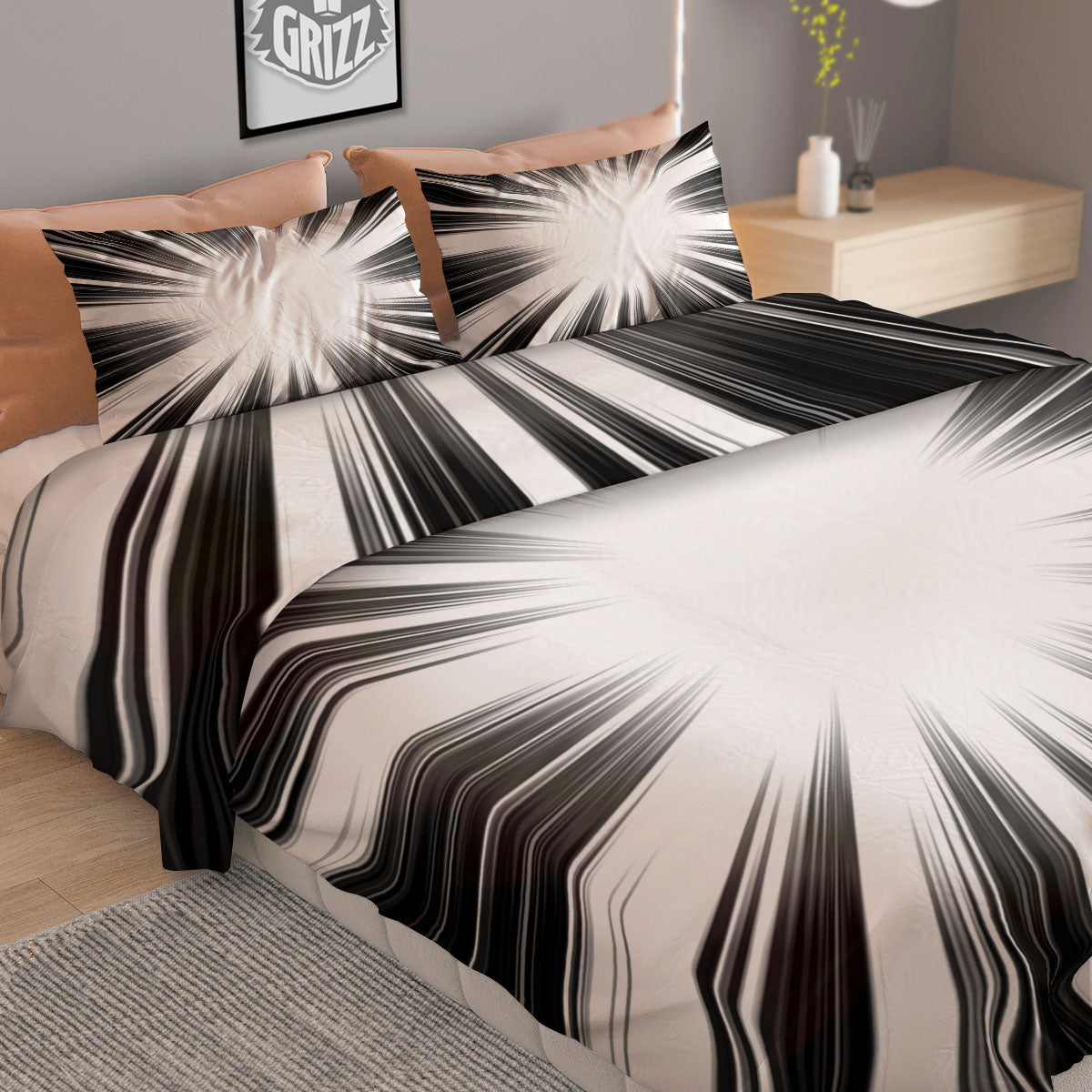 Lightspeed White And Black Print Duvet Cover Bedding Set