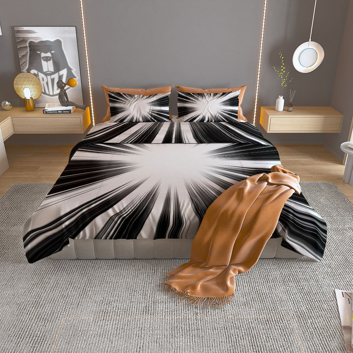 Lightspeed White And Black Print Duvet Cover Bedding Set