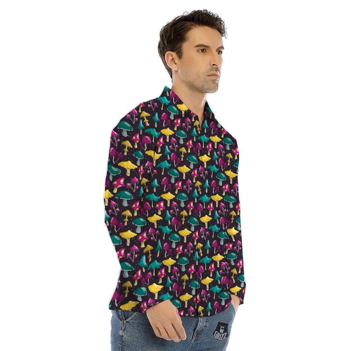 Lightspeed White And Black Print Men's Dress Shirts-grizzshop