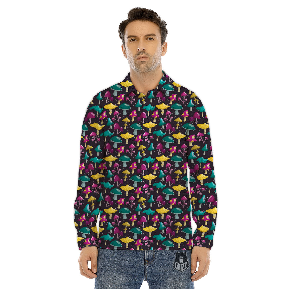Lightspeed White And Black Print Men's Dress Shirts-grizzshop