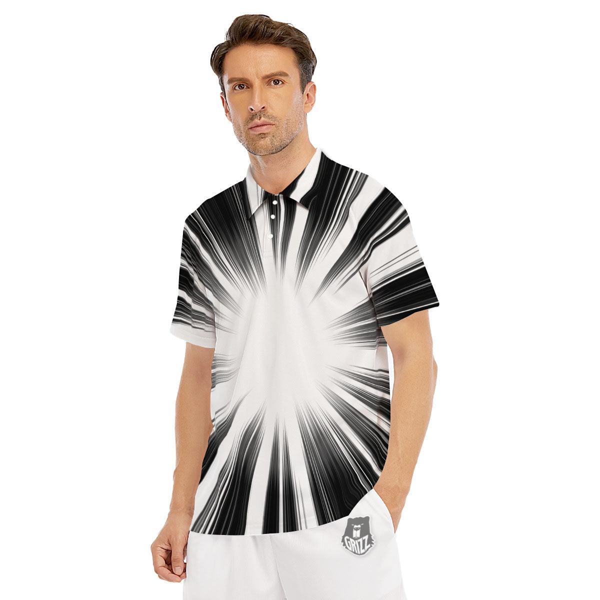 Lightspeed White And Black Print Men's Golf Shirts-grizzshop