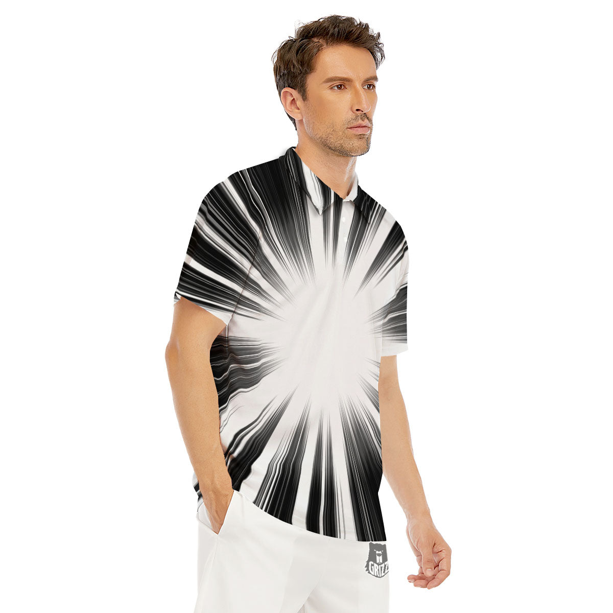 Lightspeed White And Black Print Men's Golf Shirts-grizzshop