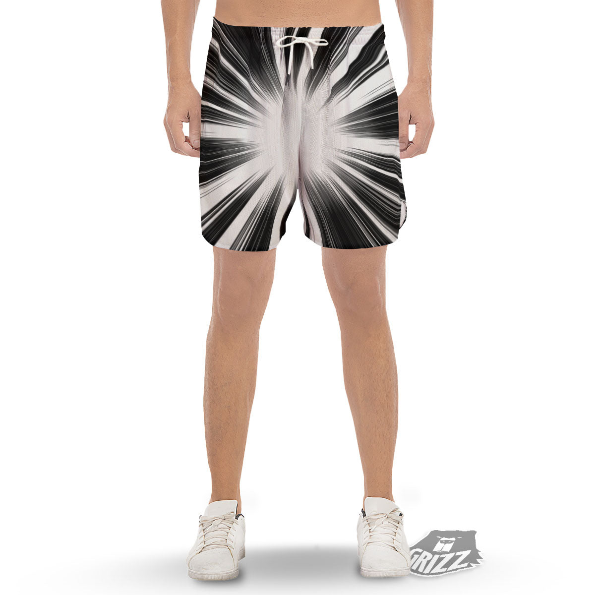 Lightspeed White And Black Print Men's Gym Shorts-grizzshop