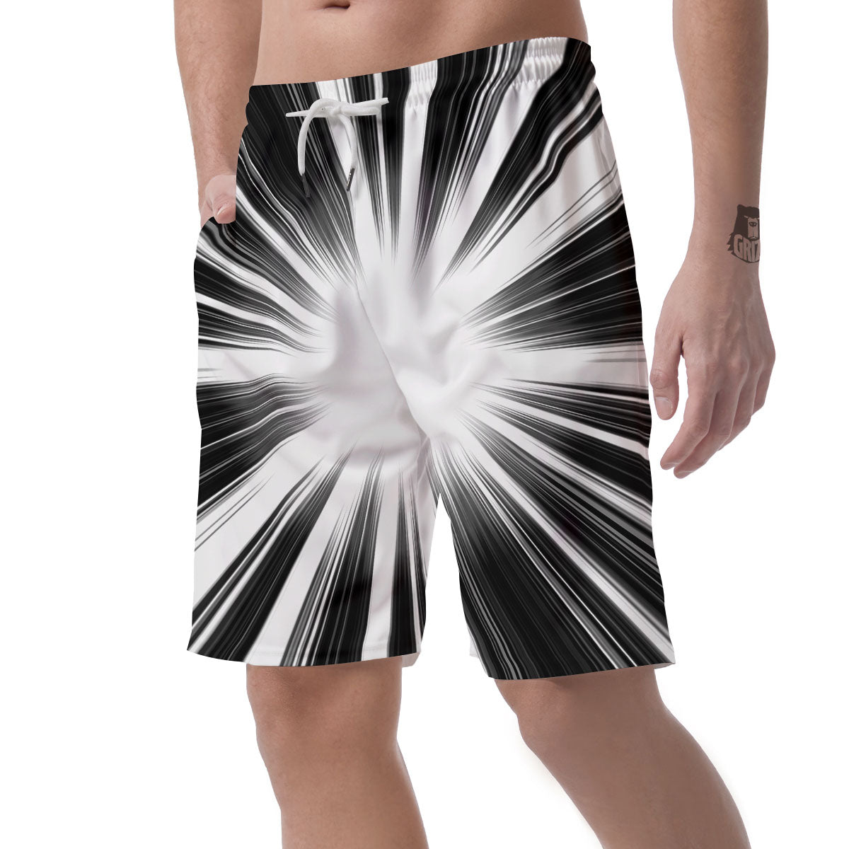 Lightspeed White And Black Print Men's Shorts-grizzshop