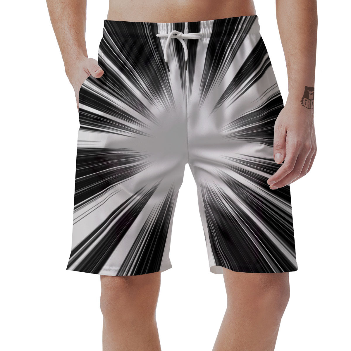 Lightspeed White And Black Print Men's Shorts-grizzshop