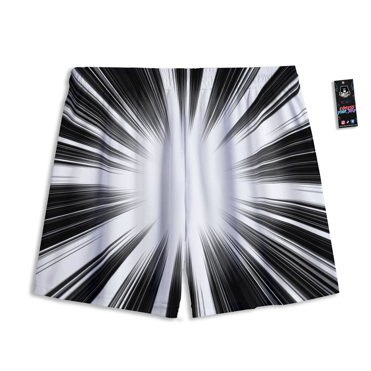 Mask Geometric Samurai Print Mesh Shorts