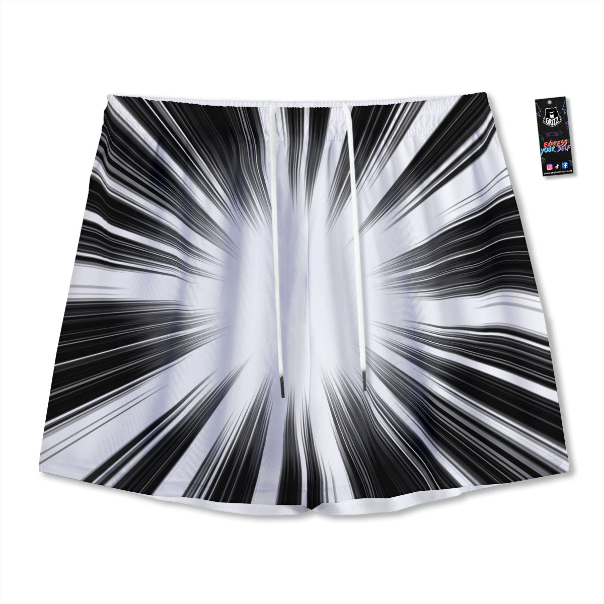 Mask Geometric Samurai Print Mesh Shorts