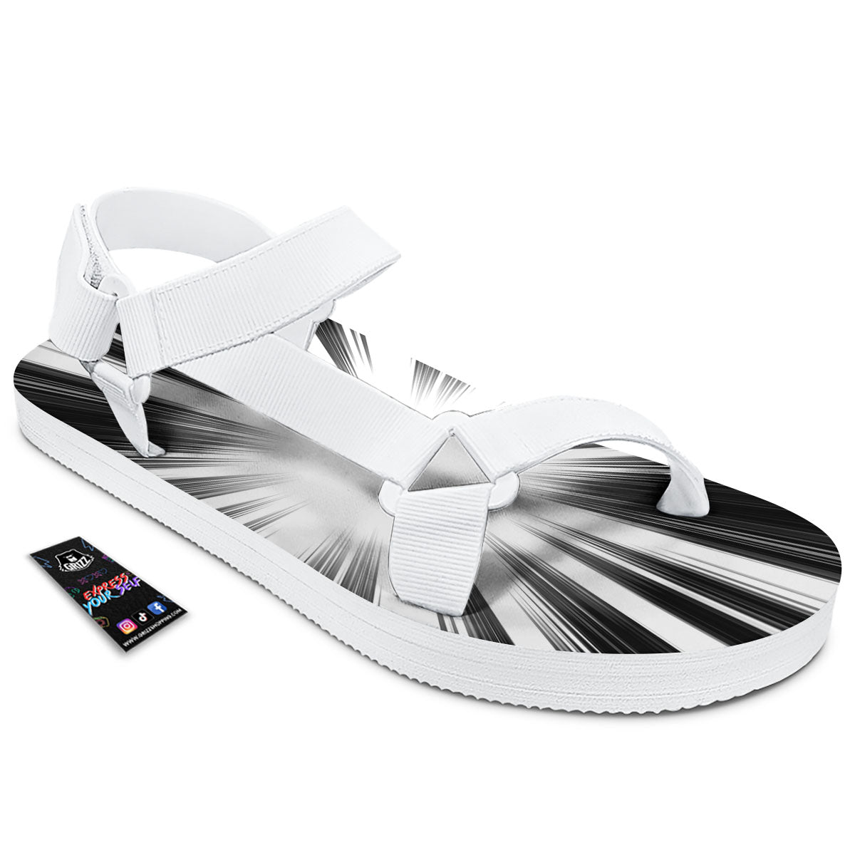 Lightspeed White And Black Print White Open Toe Sandals-grizzshop