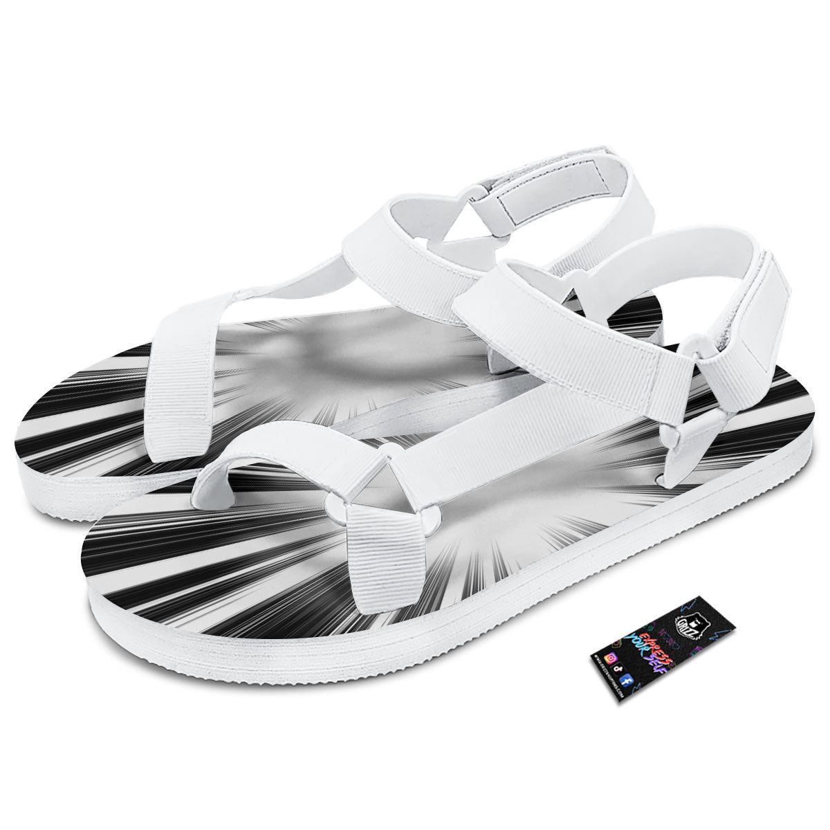 Lightspeed White And Black Print White Open Toe Sandals-grizzshop