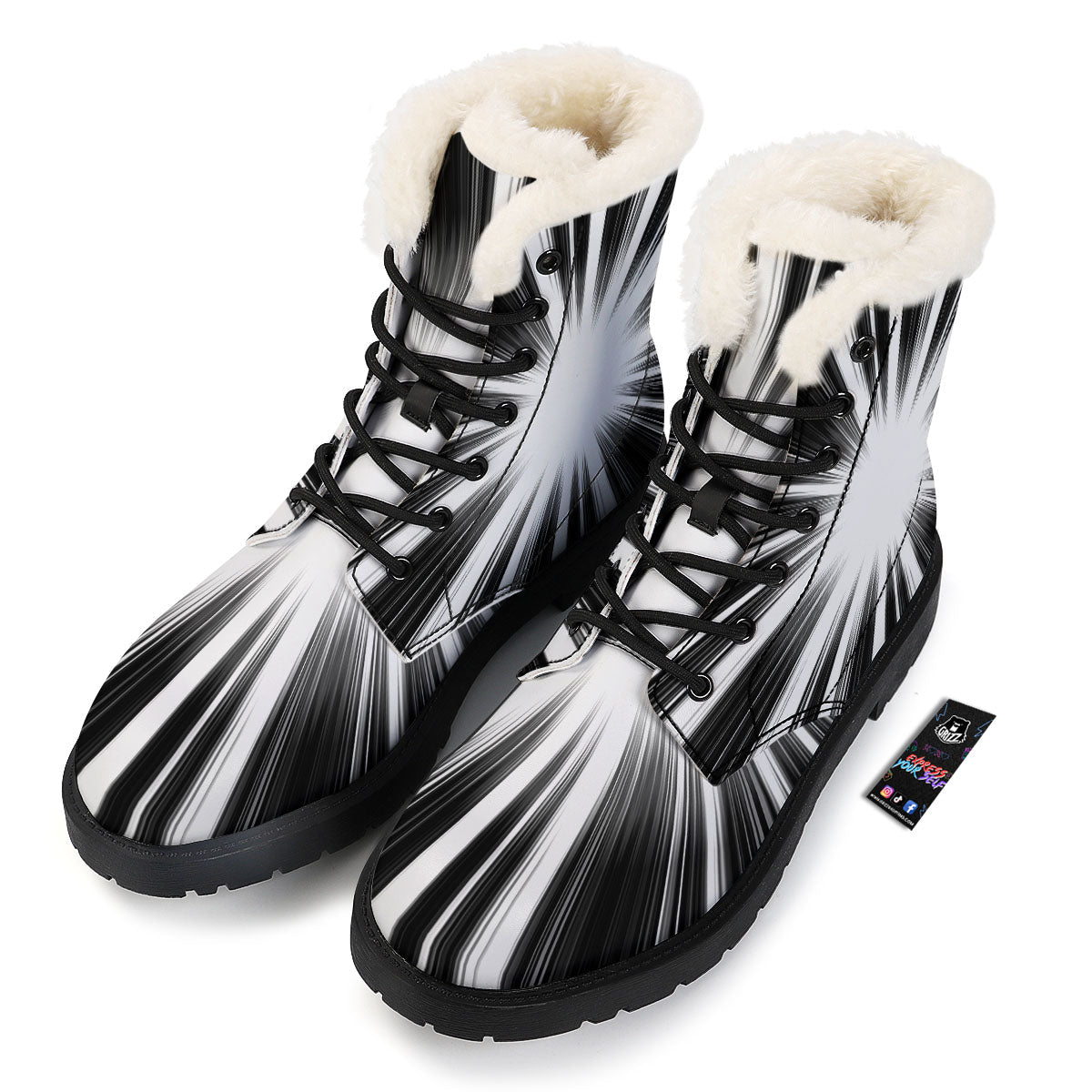 Lightspeed White And Black Print Winter Boots-grizzshop