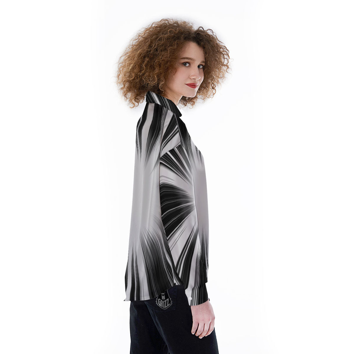 Lightspeed White And Black Print Women's Long Sleeve Shirts-grizzshop